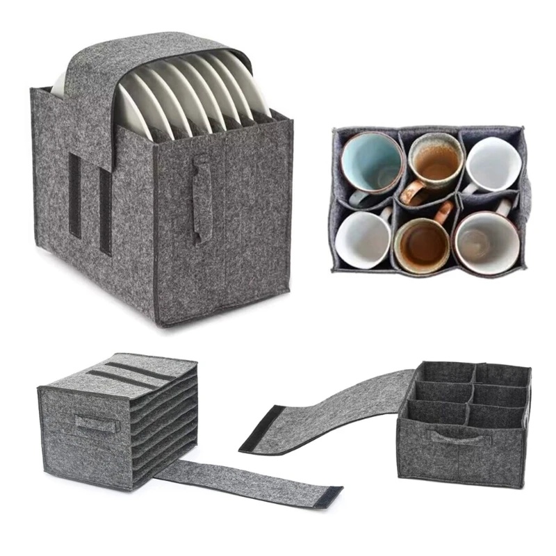Camping Cooking Organizer - 펠트 플레이트 접시 컵 보관 가방