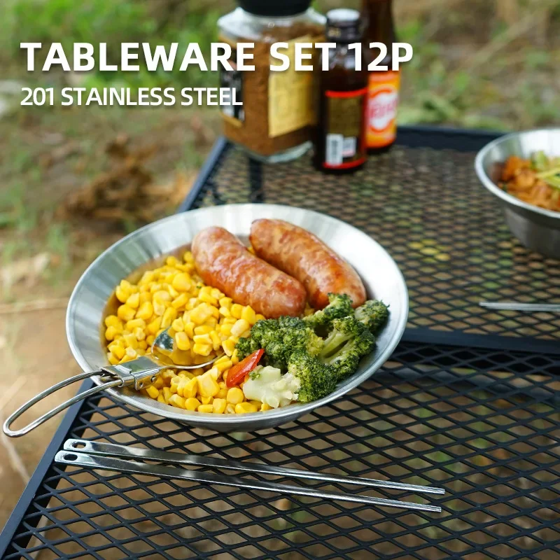 12PCS 휴대용 야외 식기 세트 (캠핑, 자가 운전  - Camping Cooking Dining Set 리뷰 및 가격