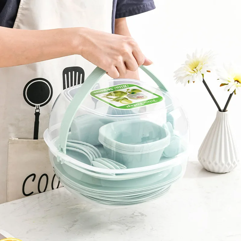 휴대용 야외용 플라스틱 식기 세트 54개, 캠핑 및 피 - Camping Cooking Dining Set 리뷰 및 가격