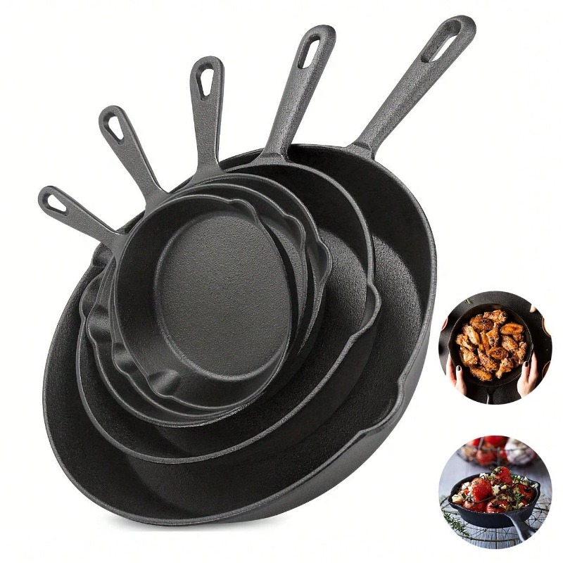 검은색 주철 프라이팬 3/4/5개 세트, 물받이가 달린 - Quality Camping Cooking Set 리뷰 및 가격