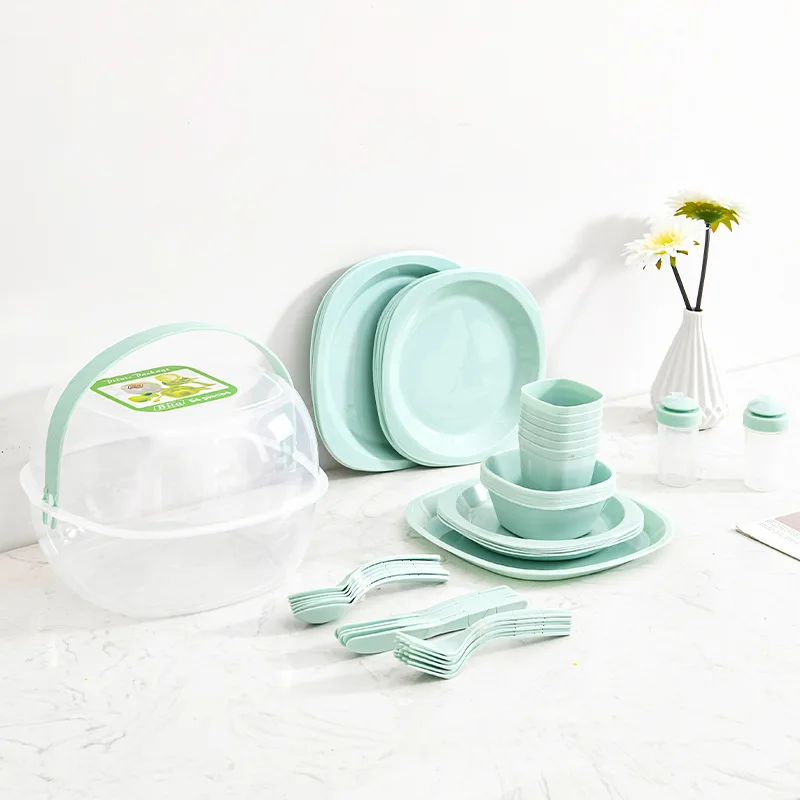 휴대용 야외용 플라스틱 식기 세트 54개, 캠핑 및 피 - Camping Cooking Dining Set 리뷰 및 가격