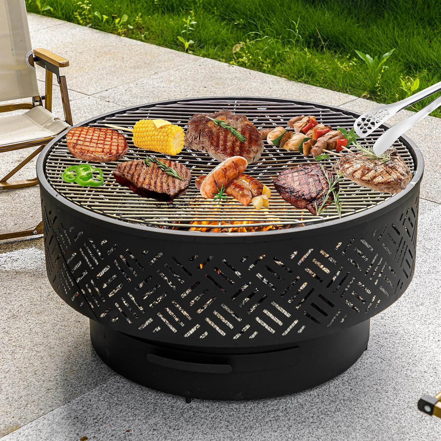 32인치 원형 금속 장작 화덕 테이블, 바베큐 그릴 뚜 - Camping Cooking Table 리뷰 및 가격