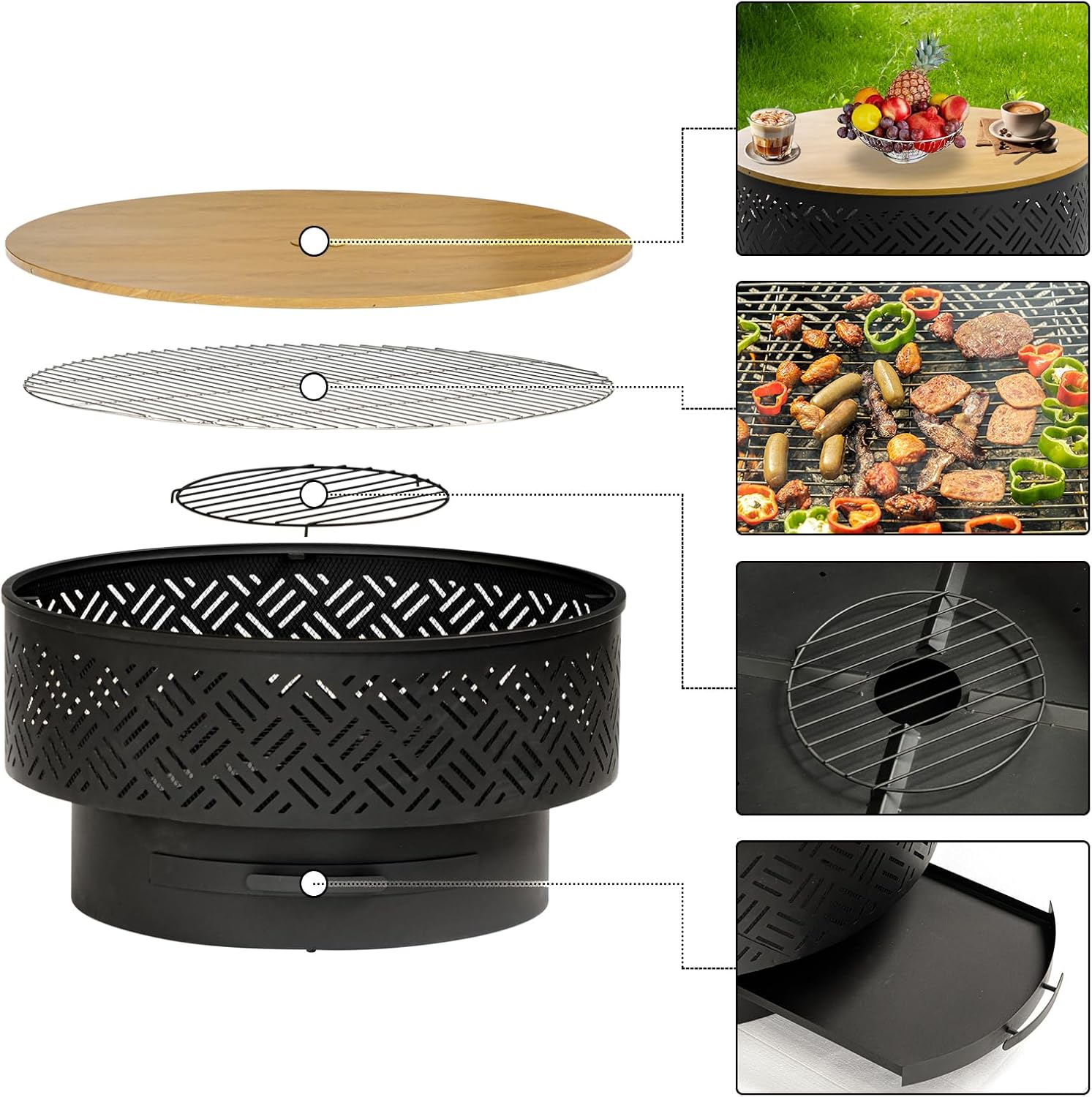 32인치 원형 금속 장작 화덕 테이블, 바베큐 그릴 뚜 - Camping Cooking Table 리뷰 및 가격
